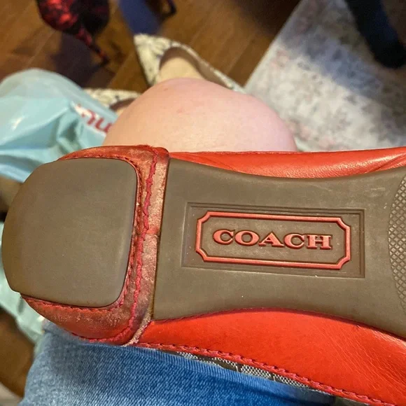 COACH Signature & Orange Leather Trim Bow Flat Slip On Shoe - Picture 6 of 8